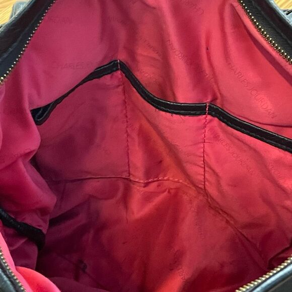 Charles Jourdan Black Leather Laser Cut Satchel Tote Handbag Purse - Picture 12 of 14